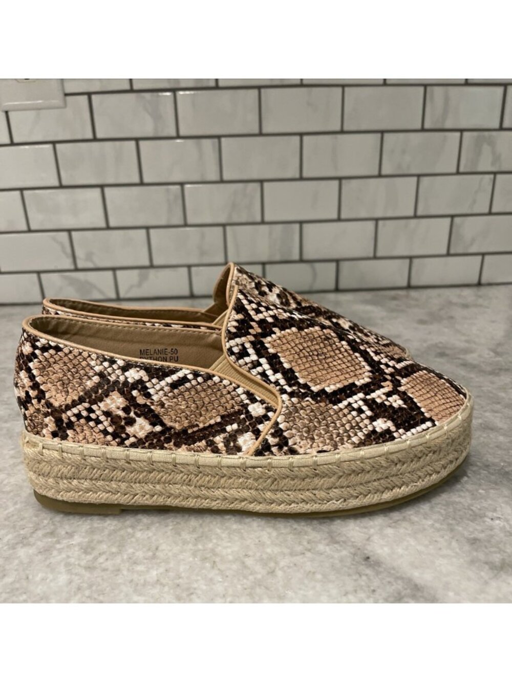 Bella Marie Espadrilles Shoes Womens‎ 5.5 Tan Melanie Python Snake Woven Wedge
